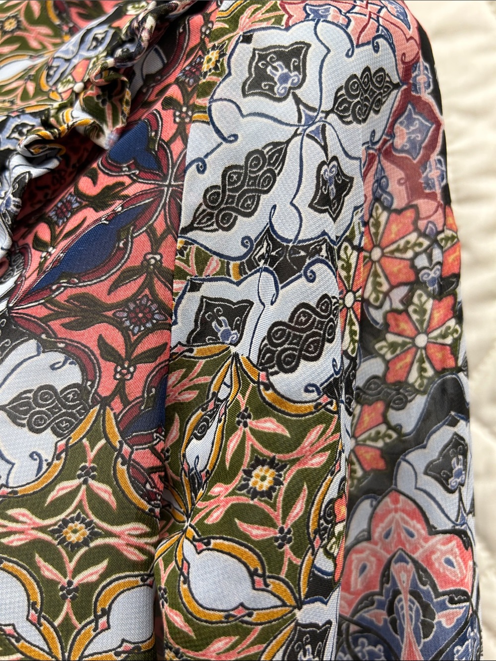 Posh Multicolor Floral Patchwork Ruffle-Collar Blouse - Picture 6 of 15